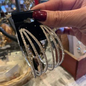 Silvertone Rhinestone Statement Special Occasion Hoops